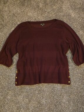 Lety & Me Scoop Neck Ribbed Sweater with Side Buttons - Burgundy